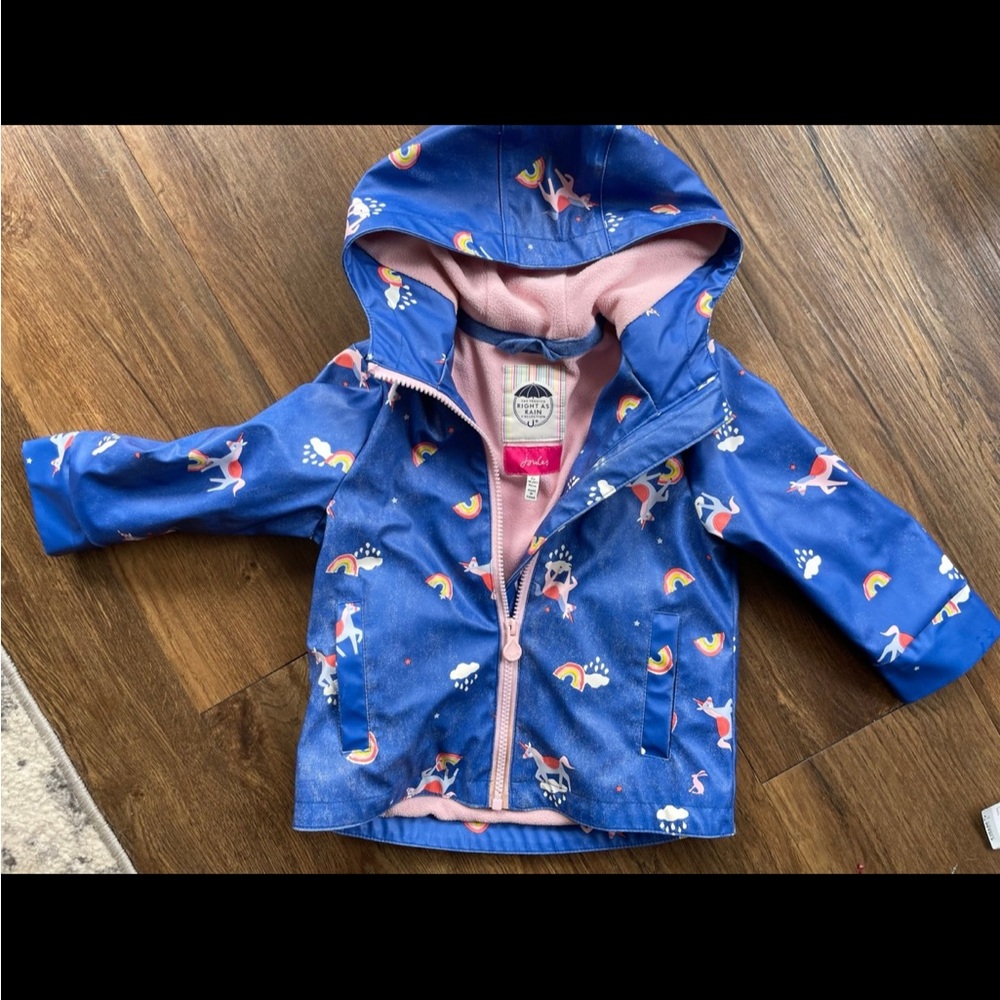 Joules Blue Unicorn & Rainbow Hooded Toddler Rain Jacket